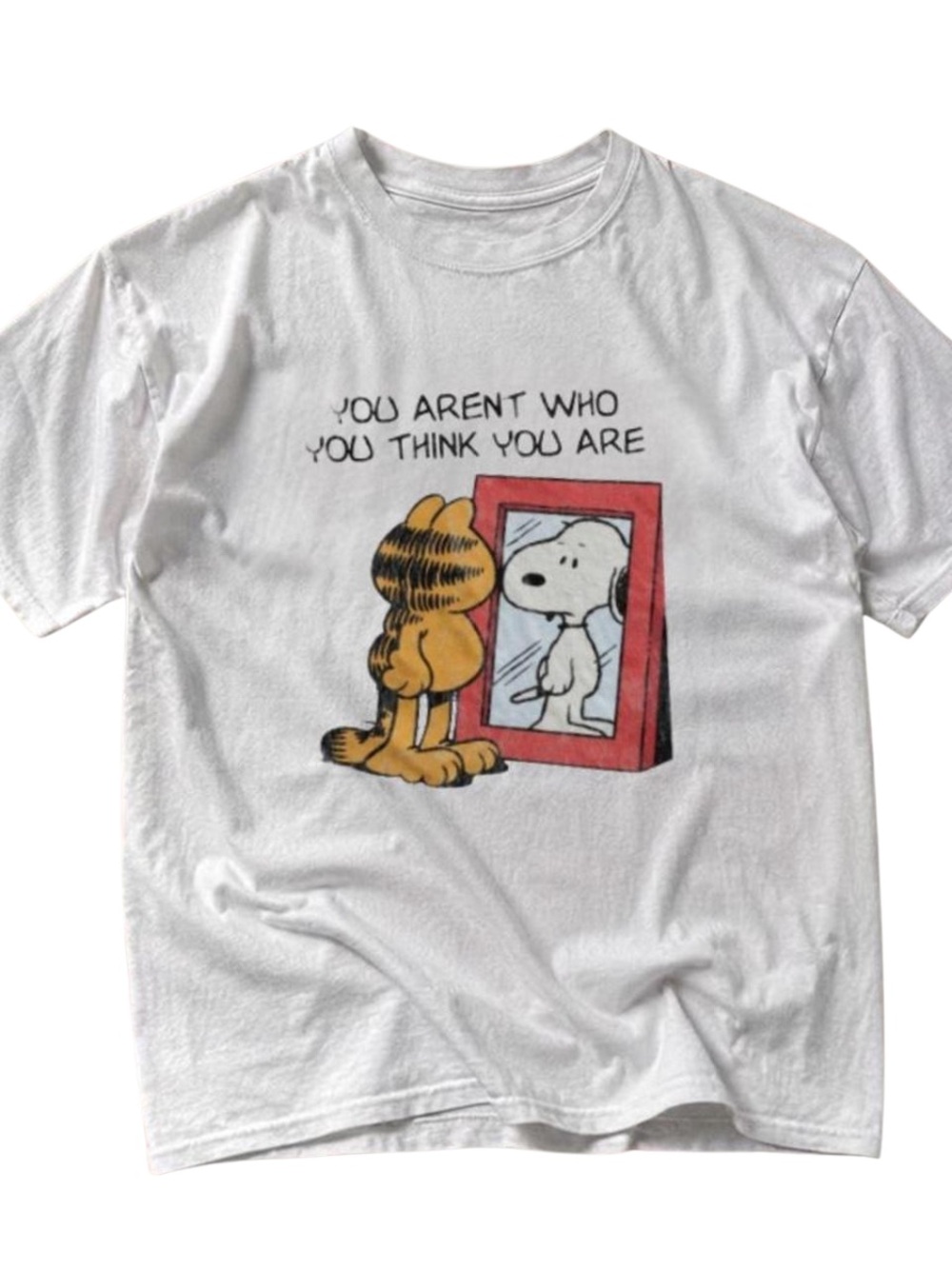 Vintage White Garfield Graphic T‑Shirt with Mirror Print